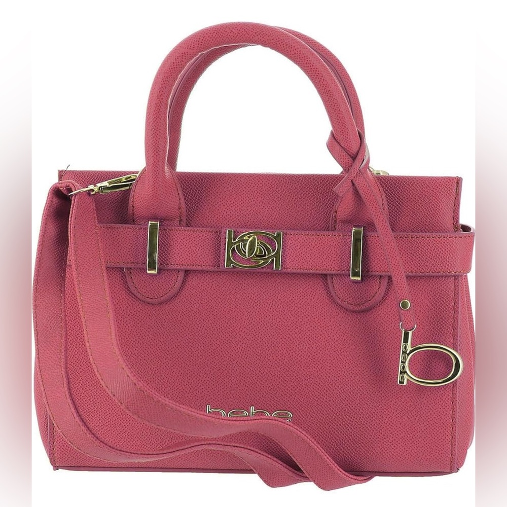 bebe Womens Evie Faux Leather Convertible Satchel Handbag